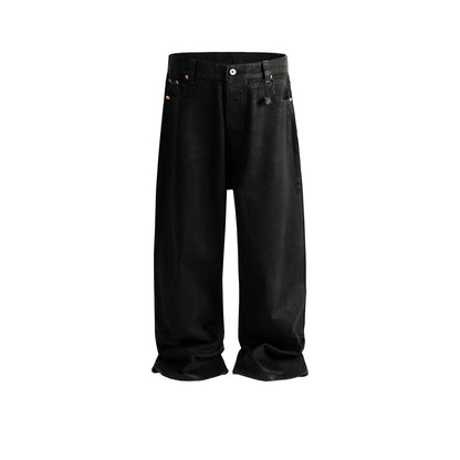 Waxed Coated Black Straight-Leg Jeans