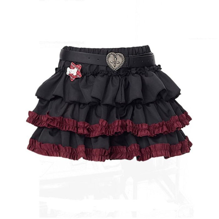 Y2K Punk Layered Cake Skirt with Belt