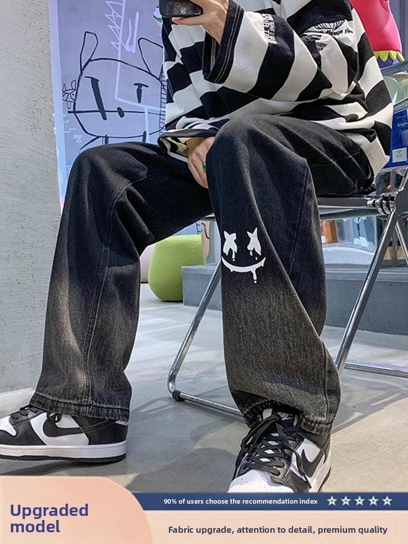 Smiley Graphic Washed Jeans