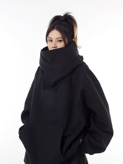 American-Style Functional Hooded Sweatshirt with High Collar