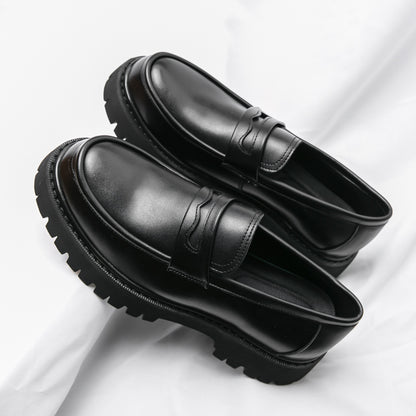 Erabyte Men's Open Toe Casual Shoes in black leather with a chunky sole and sleek design, ideal for stylish comfort.