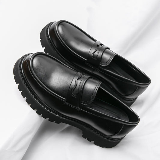 Erabyte Men's Open Toe Casual Shoes in black leather with a chunky sole and sleek design, ideal for stylish comfort.