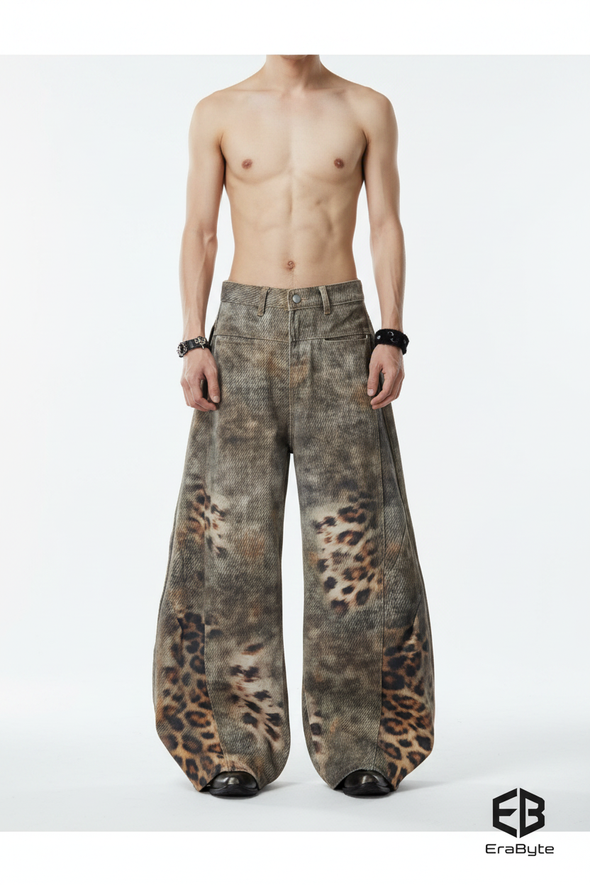 Y2K Leopard Print Wide-Leg Scimitar Pants