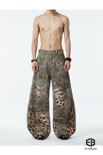 Y2K Leopard Print Wide-Leg Scimitar Pants