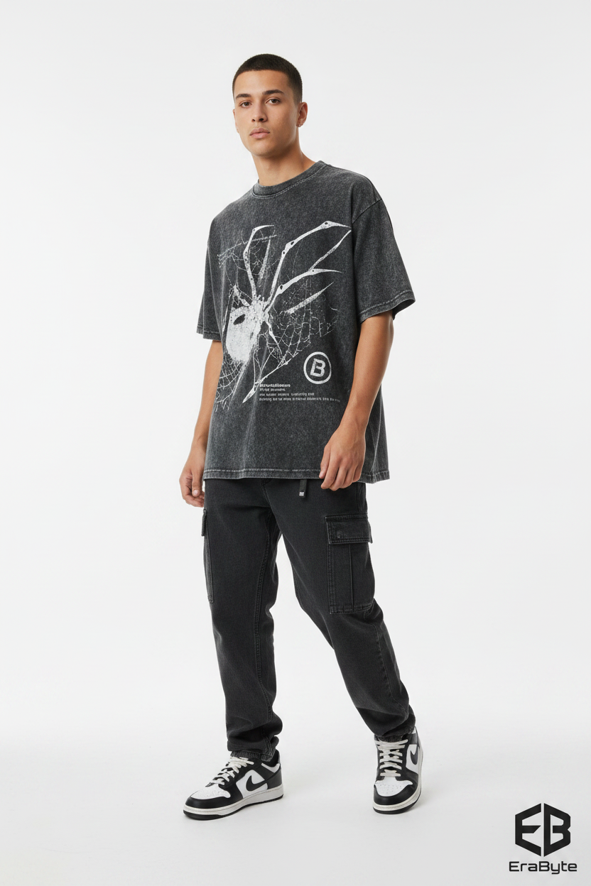 Y2K Spider Print Washed Cotton Tee - photo 2