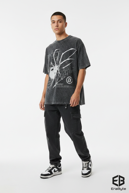 Y2K Spider Print Washed Cotton Tee - photo 2